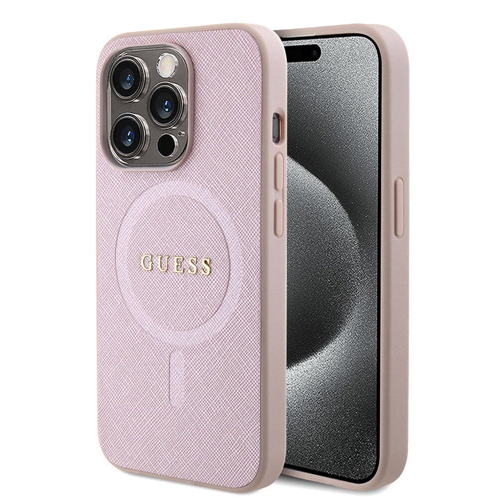 Guess Saffiano MagSafe pouzdro iPhone 15 Pro růžová - náhled 1
