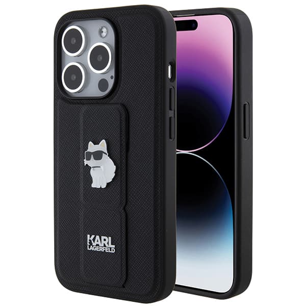 Karl Lagerfeld Saffiano Gripstand iPhone 14 Pro Choupette růžová - náhled 1