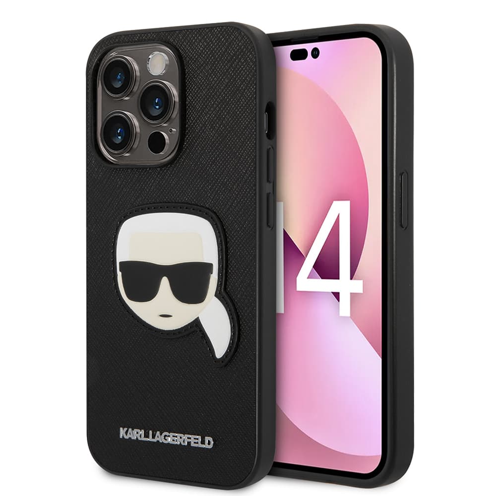 Karl Lagerfeld Saffiano pouzdro iPhone 14 Pro Karlova hlava khaki - náhled 1