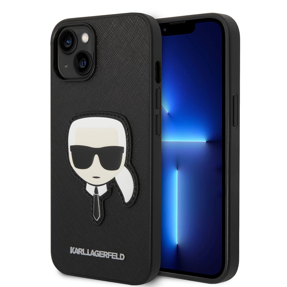 Karl Lagerfeld Saffiano pouzdro iPhone 14 Plus Karlova hlava khaki - náhled 1