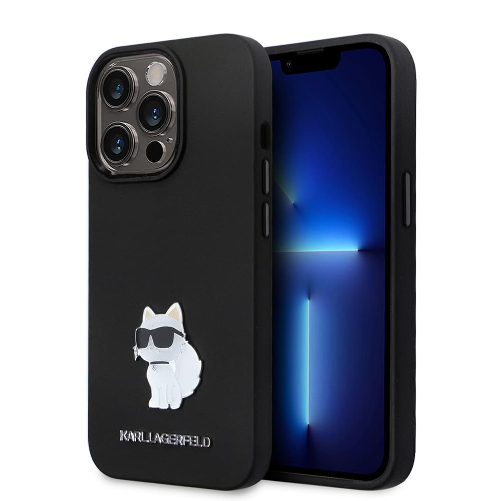 Karl Lagerfeld Silicone pouzdro iPhone 14 Pro Choupette Metal Pin růžová - náhled 1