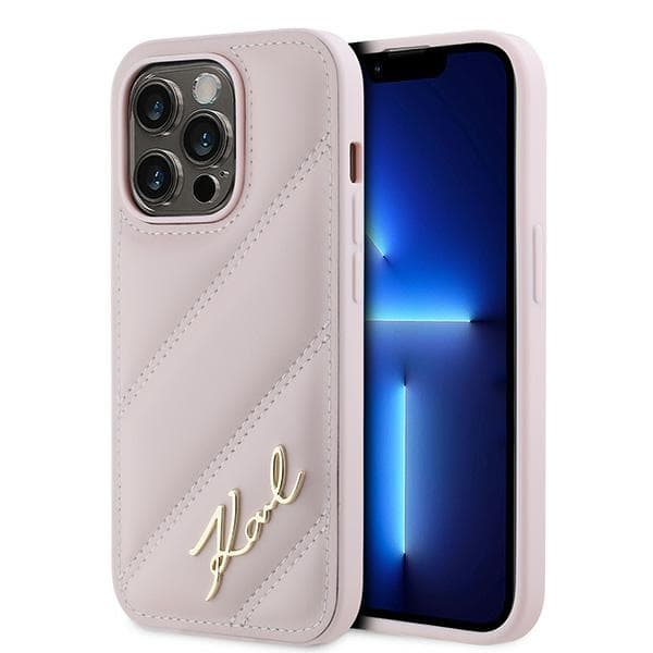 Karl Lagerfeld Diagonal Quilted Script iPhone 14 Pro Max růžový - náhled 1