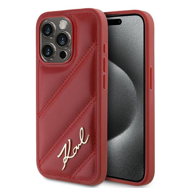 Karl Lagerfeld Diagonal Quilted Script iPhone 15 Pro červený - náhled 1