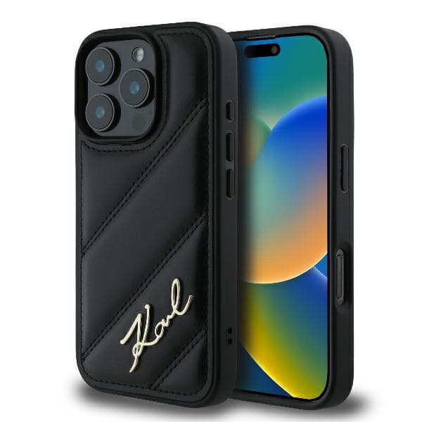 Karl Lagerfeld Diagonal Quilted Script pouzdro iPhone 16 Pro Max černé - náhled 1