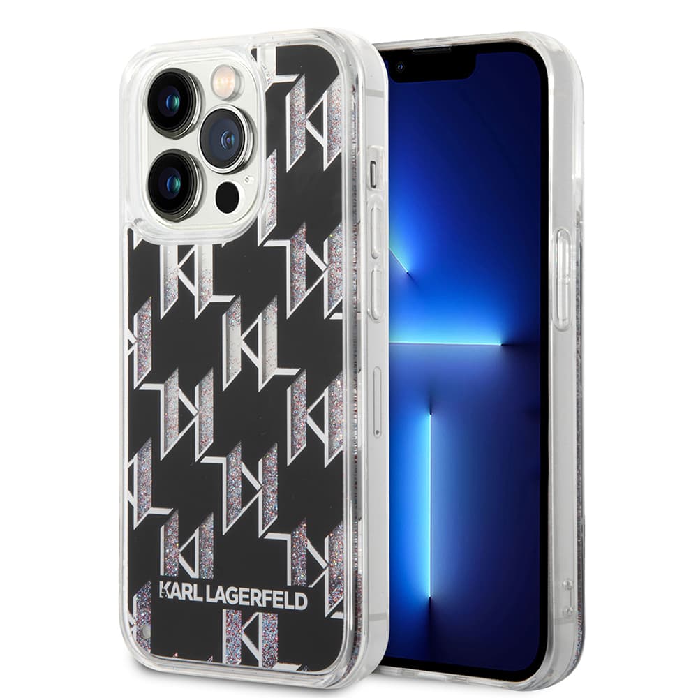 Karl Lagerfeld Hardcase Liquid Glitter iPhone 14 Pro Monogram stříbrná - náhled 1