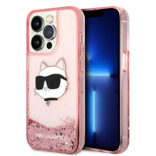 Karl Lagerfeld Hardcase Glitter iPhone 14 Pro růžová Choupette Head - náhled 1