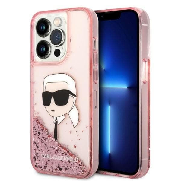 Karl Lagerfeld Hardcase Glitter iPhone 14 Pro růžová Karl Head - náhled 1