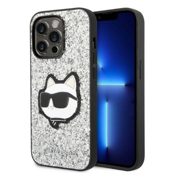 Karl Lagerfeld Hardcase Glitter iPhone 14 Pro Max Stříbrná Choupette Patch - náhled 1