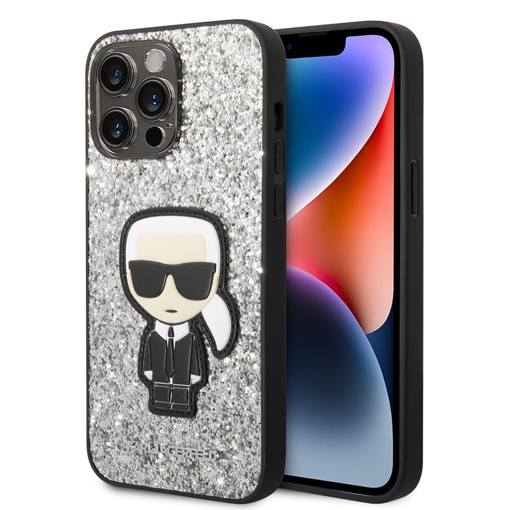 Karl Lagerfeld Hardcase Glitter iPhone 14 Pro Max stříbrné vločky Ikonik - náhled 1