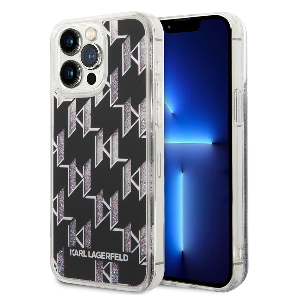 Karl Lagerfeld Hardcase Liquid Glitter iPhone 14 Pro Max Monogram stříbrná - náhled 1