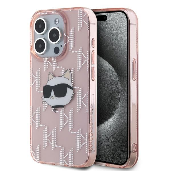 Karl Lagerfeld IML Luxury iPhone 15 Pro růžová Choupette Head&amp;Monogram - náhled 1