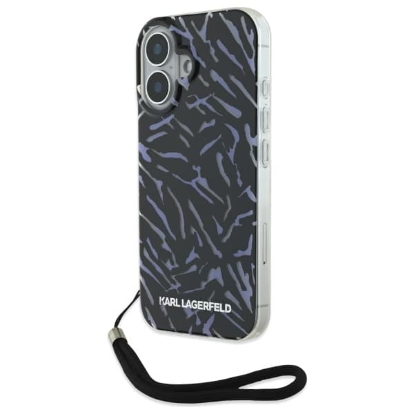 Karl Lagerfeld pouzdro iPhone 16 Plus fialová zebra s popruhem - náhled 1
