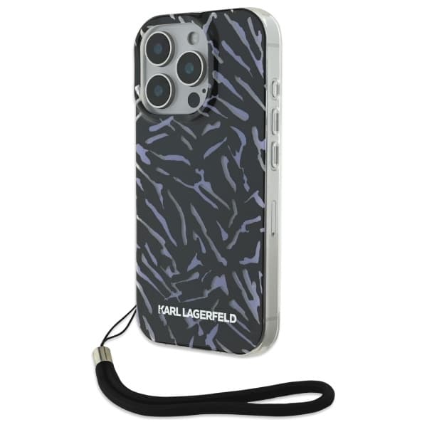 Karl Lagerfeld Hardcase iPhone 16 Pro Max fialová zebra s šňůrkou - náhled 1
