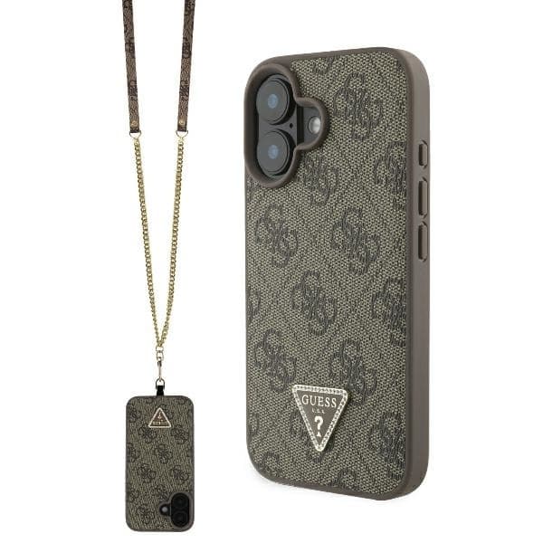 Guess Leather Metal Logo Strass Crossbody GUHCP16SP4TDSCPW iPhone 16 hnědá - náhled 1