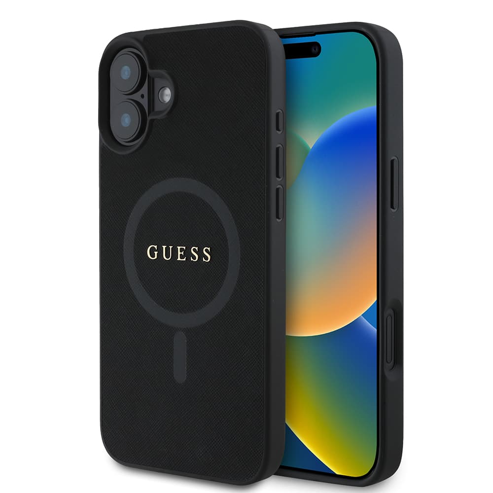 Guess Saffiano Classic Logo MagSafe pouzdro iPhone 16 Plus černé - náhled 1