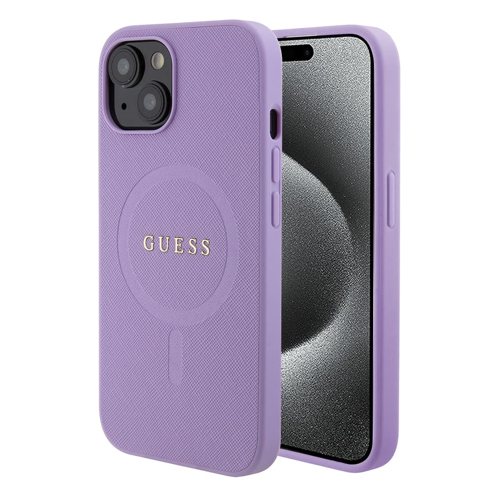 Guess Saffiano MagSafe GUHMP15SPSAHMCU iPhone 15 fialová - náhled 1