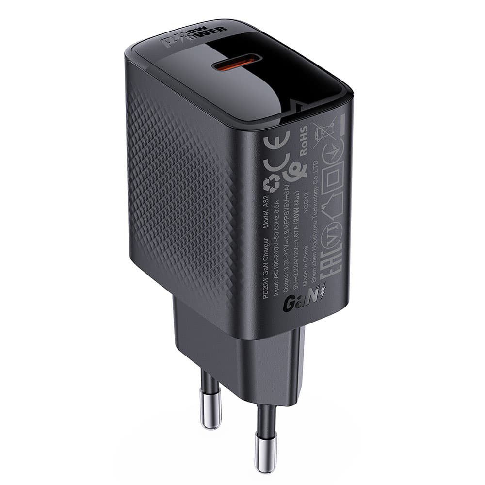Acefast Wall Charger A82 Type-C GaN Technologie PD20W Podpora Rychlého Nabíjení Černá - náhled 1