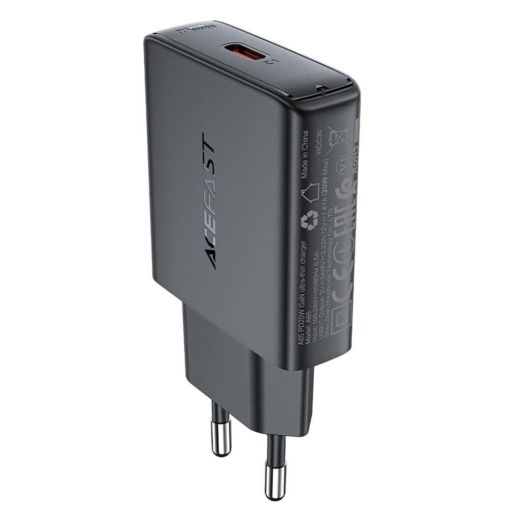Acefast Wall Charger A65 Type-C GaN Technology 20W Power Delivery černá - náhled 1