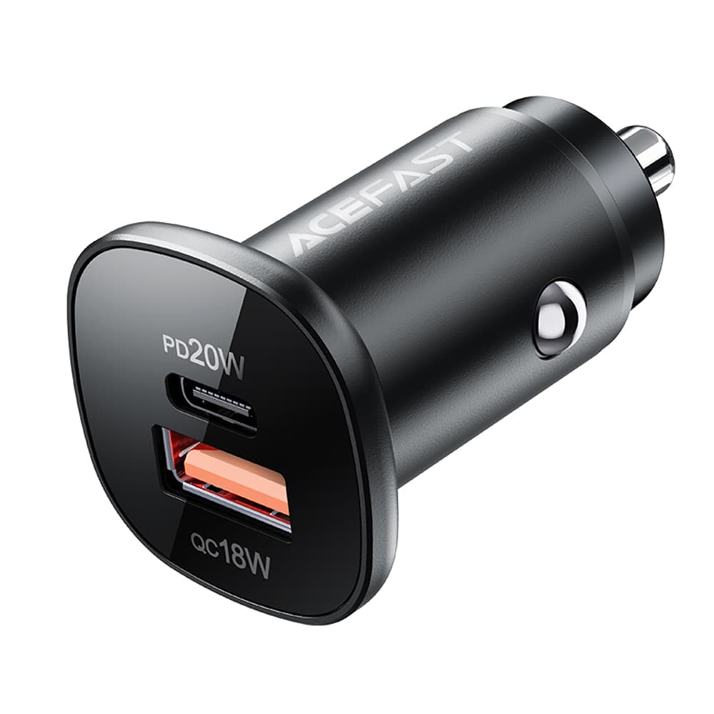 Acefast Car Charger B1 Type-C USB Dvojitý Port 38W PD Rychlé Nabíjení s LED Světlem Černá - náhled 1