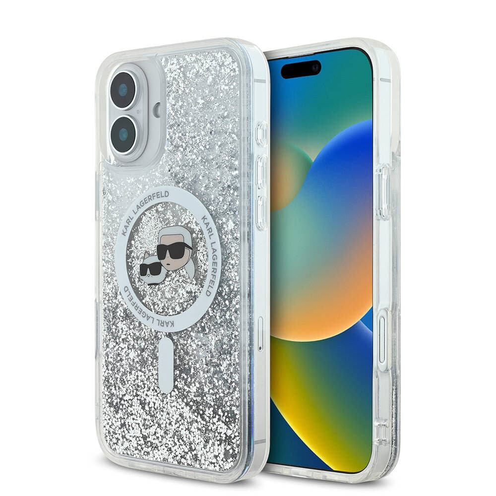 Karl Lagerfeld Glitter Liquid MagSafe iPhone 16 průhledný Karl&amp;Choupette Head - náhled 1