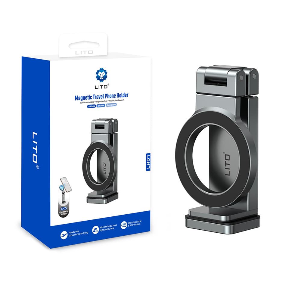 Lito Travel Phone Holder LH01 skládací otočný 360° ovládání jednou rukou šedý - náhled 1