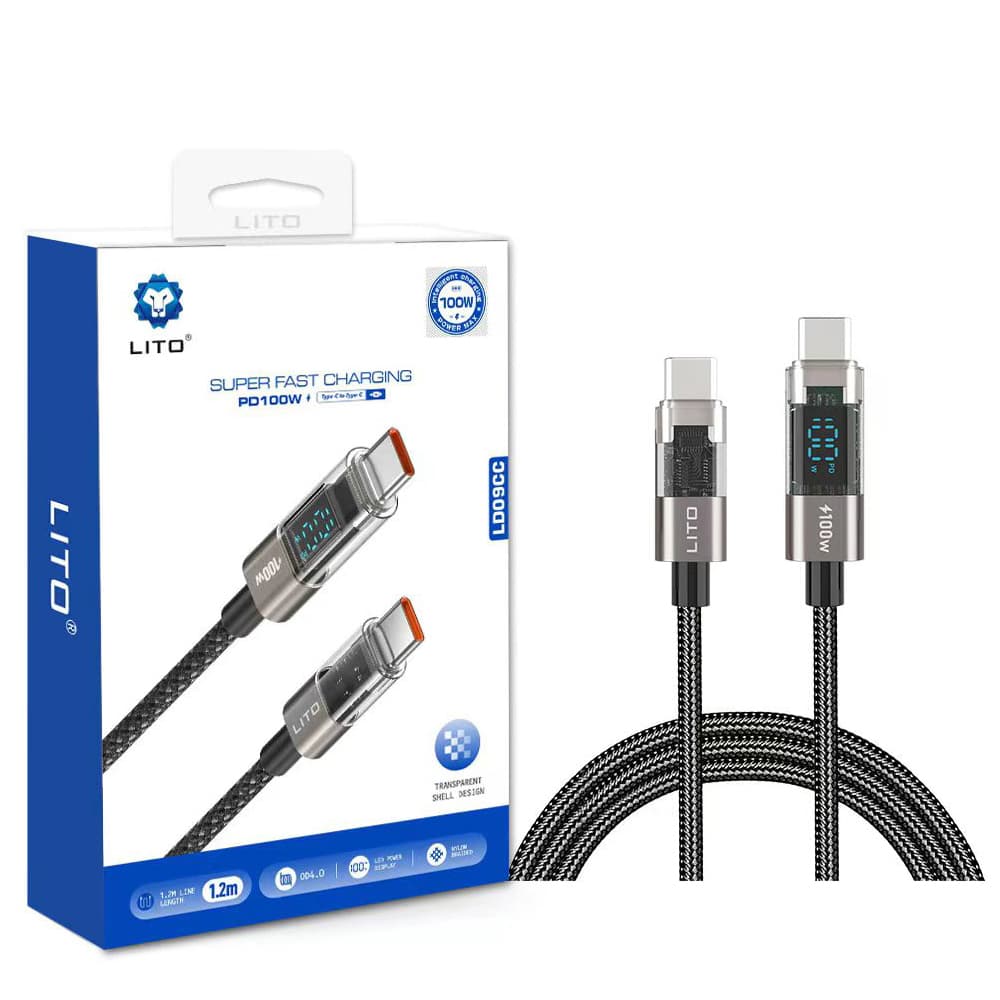 Lito Data Cable LD09CC Type-C na Type-C 100W rychlé nabíjení LED displej 1.2m černá - náhled 1