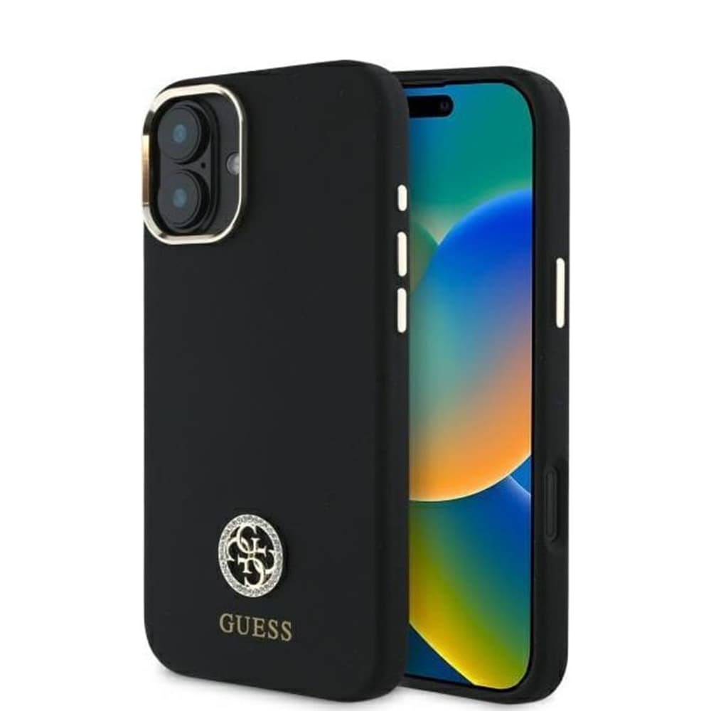 Guess Silicone Logo Strass 4G pouzdro iPhone 16 černé - náhled 1