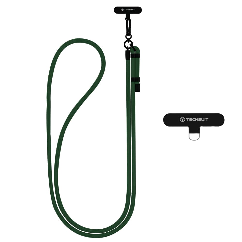 Techsuit - Rope Crossbody Strap (RCS1-04) - pro telefony karabina nylon pletený odolný nastavitelný lesní zelená - náhled 1