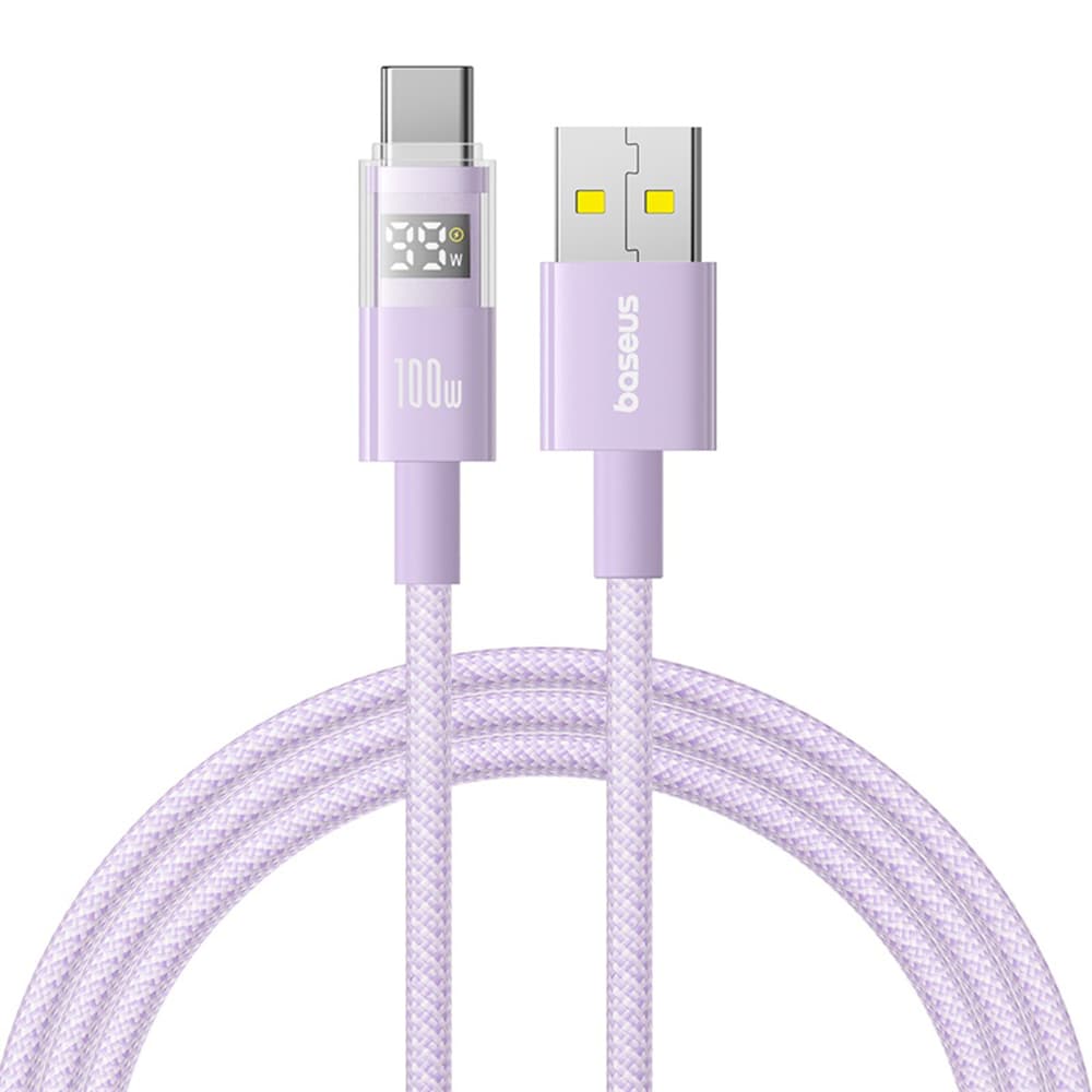 Baseus Data Cable Display 2 Rychlonabíjecí USB na Type-C Digitální displej 100W 1m Fialová mlhovina - náhled 1