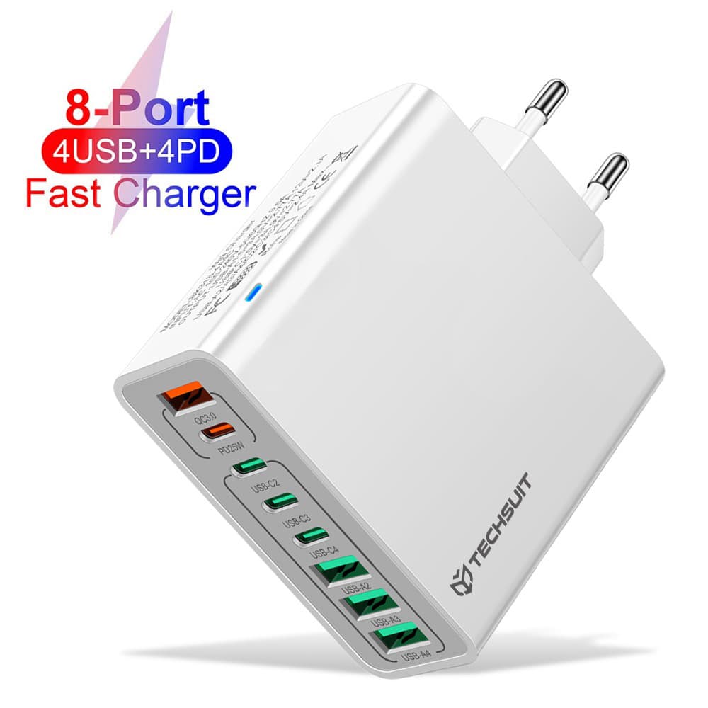 Techsuit Wall Charger CHPD224 4x USB 4x Type-C Rychlé nabíjení 65W Bílá - náhled 1