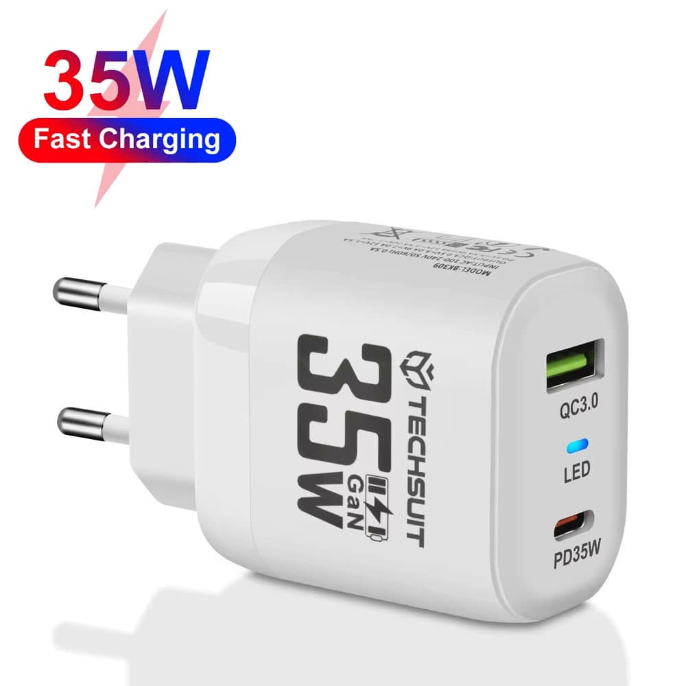 Nabíječka na zeď Techsuit Premium CHPD174 GaN USB QC3.0 Type-C PD35W bílá - náhled 1