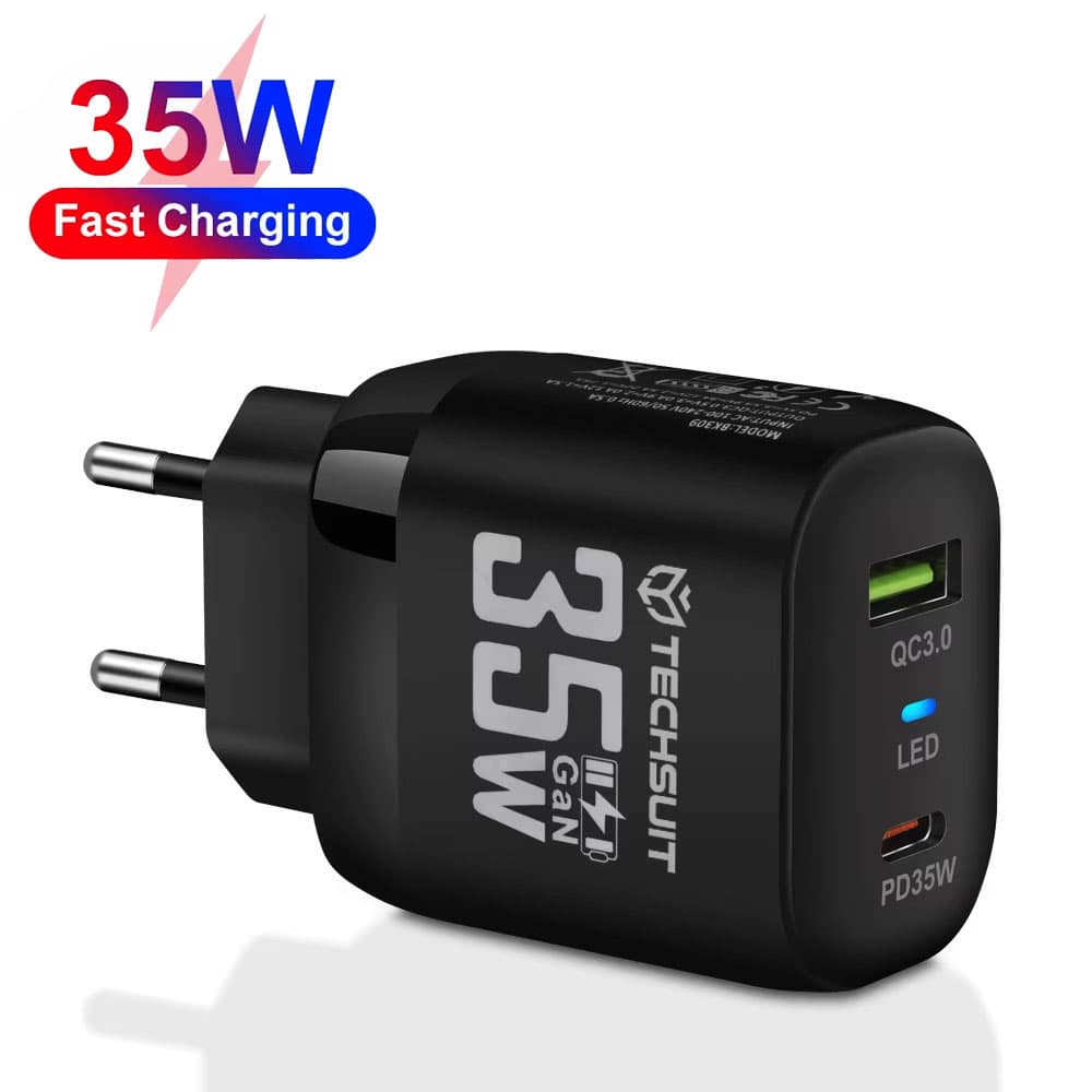 Nabíječka na zeď Techsuit Premium CHPD174 GaN USB QC3.0 Type-C PD35W černá - náhled 1