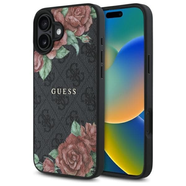 Guess Hardcase 4G Flower Print MagSafe iPhone 16 Černá - náhled 1