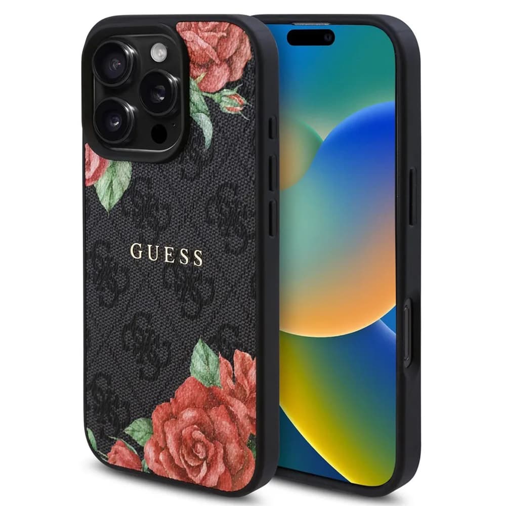 Guess Hardcase 4G Flower Print MagSafe iPhone 16 Pro Max černá - náhled 1