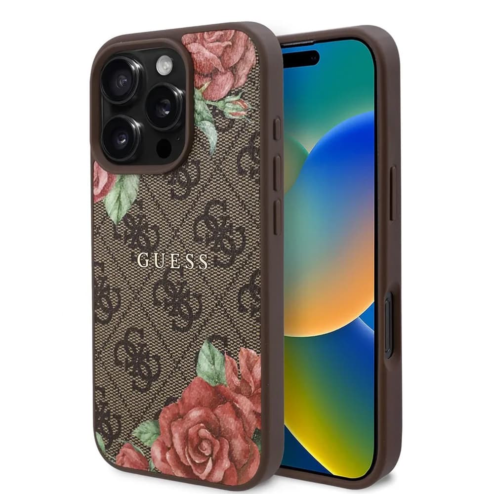 Guess Hardcase 4G Flower Print MagSafe iPhone 16 Pro Max hnědý - náhled 1