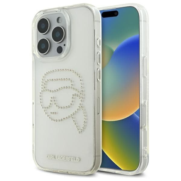 Karl Lagerfeld IML Rhinestones iPhone 16 Pro Max průhledný Karl Head - náhled 1