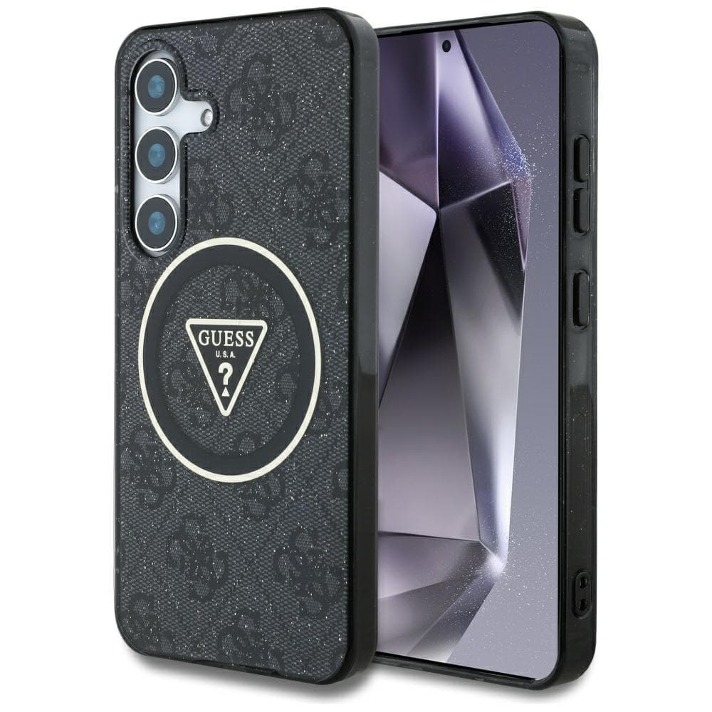 Guess IML Metal Glitter 4G Circle Triangle MagSafe Samsung Galaxy S25 černá - náhled 1
