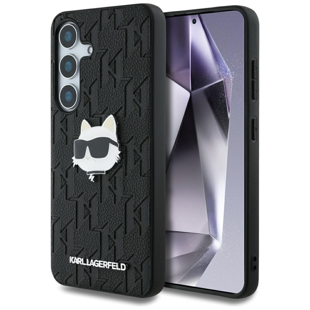 Karl Lagerfeld Hardcase Monogram Leather Samsung Galaxy S25 Choupette Head Pin růžová - náhled 1