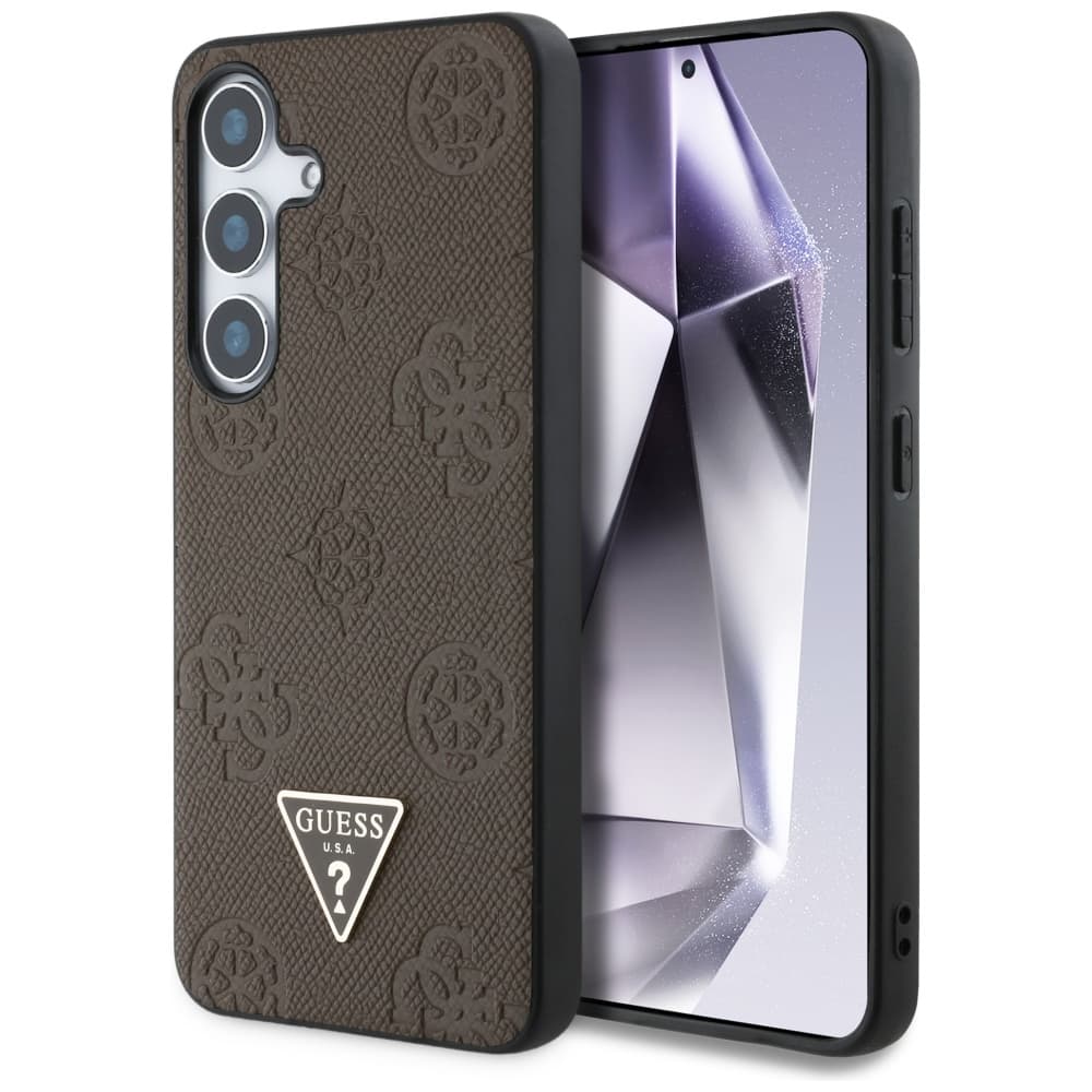 Guess Peony Grained Hot Stamp Triangle Logo MagSafe Samsung Galaxy S25 hnědý - náhled 1