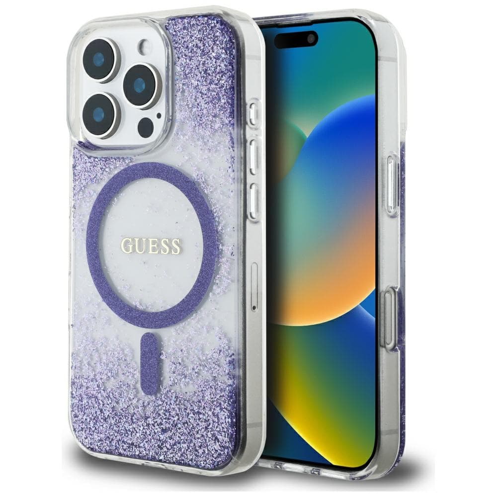 Guess Resin Bottom Glitter MagSafe pro iPhone 16 Pro fialová - náhled 1