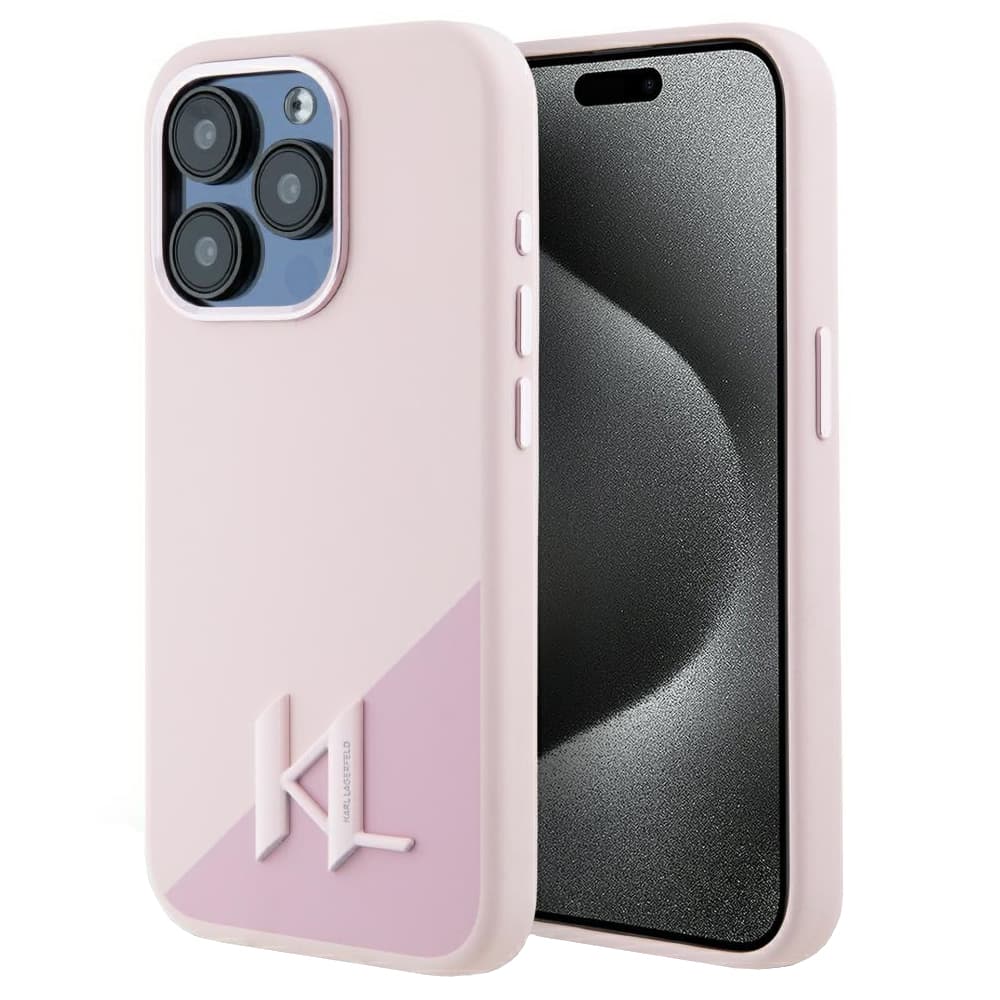 Karl Lagerfeld Silicone MagSafe iPhone 15 Pro růžový Shadow Metal Initial - náhled 1