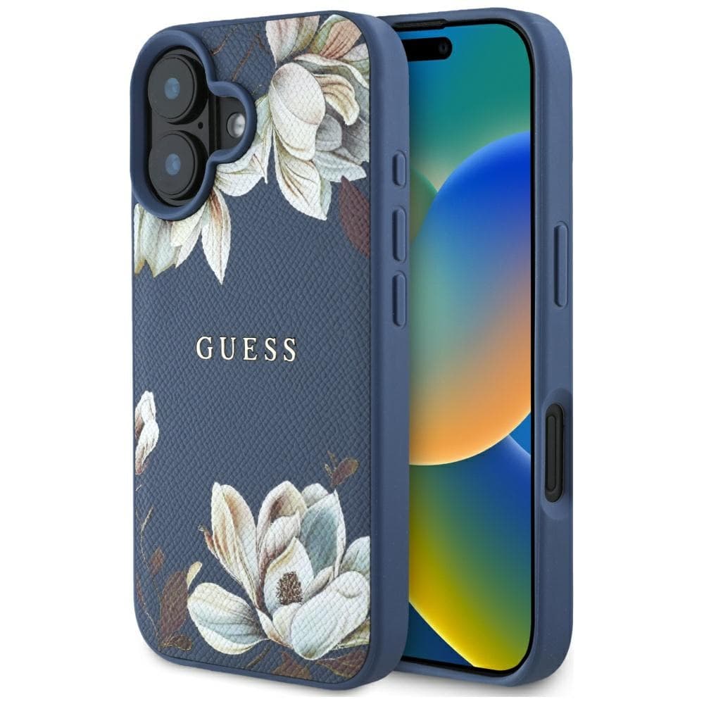 Guess Grained Flowers MagSafe GUHMP16SPGNMPLMB iPhone 16 Modrá - náhled 1