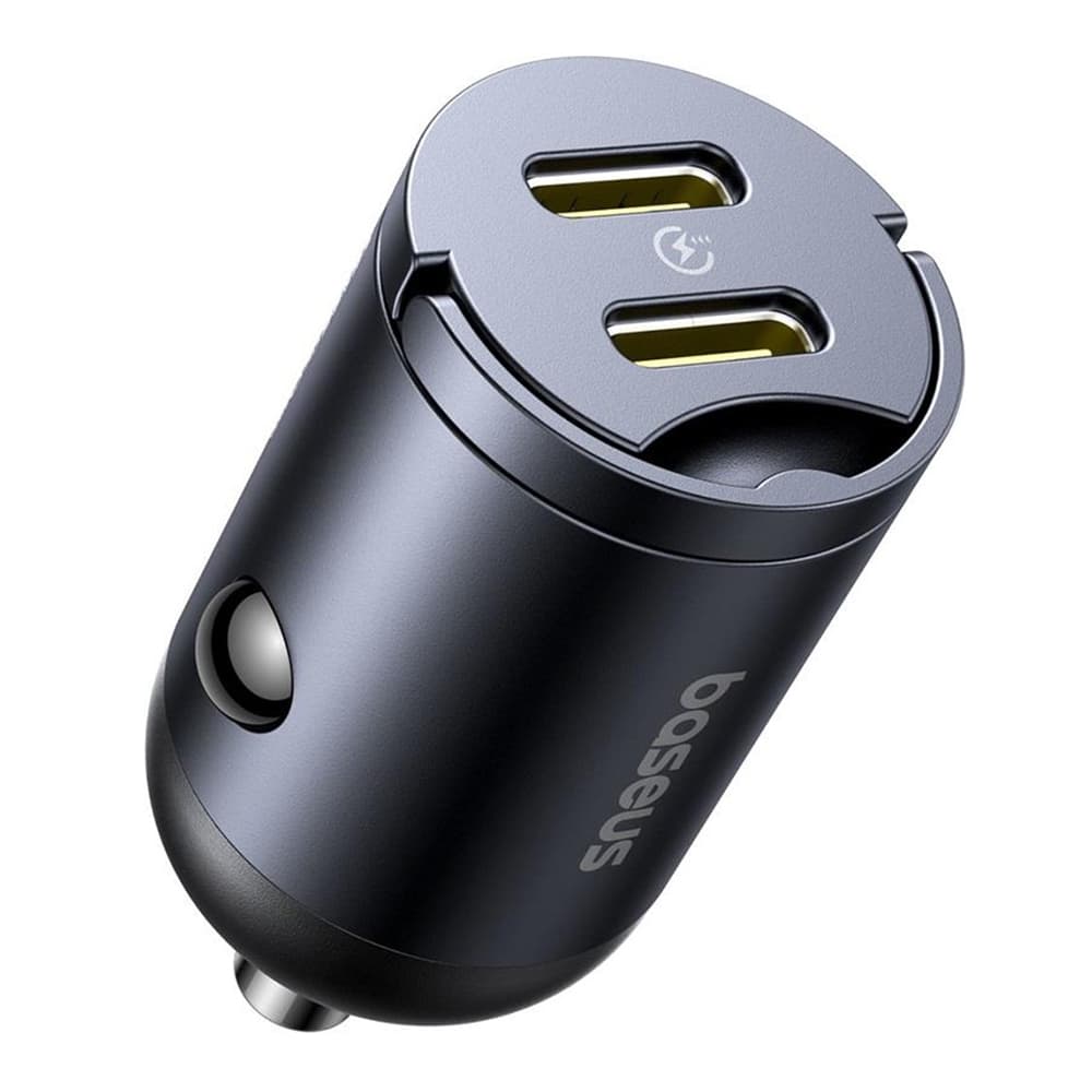 Baseus Car Charger Tiny Star Mini 2x Type-C 30W s vestavěným úchytem černý - náhled 1