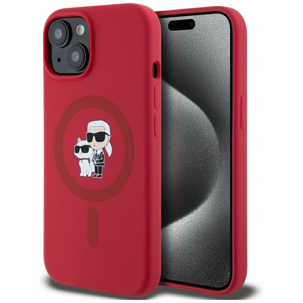 Karl Lagerfeld Silicone MagSafe pro iPhone 15 červená Karl&amp;Choupette - náhled 1