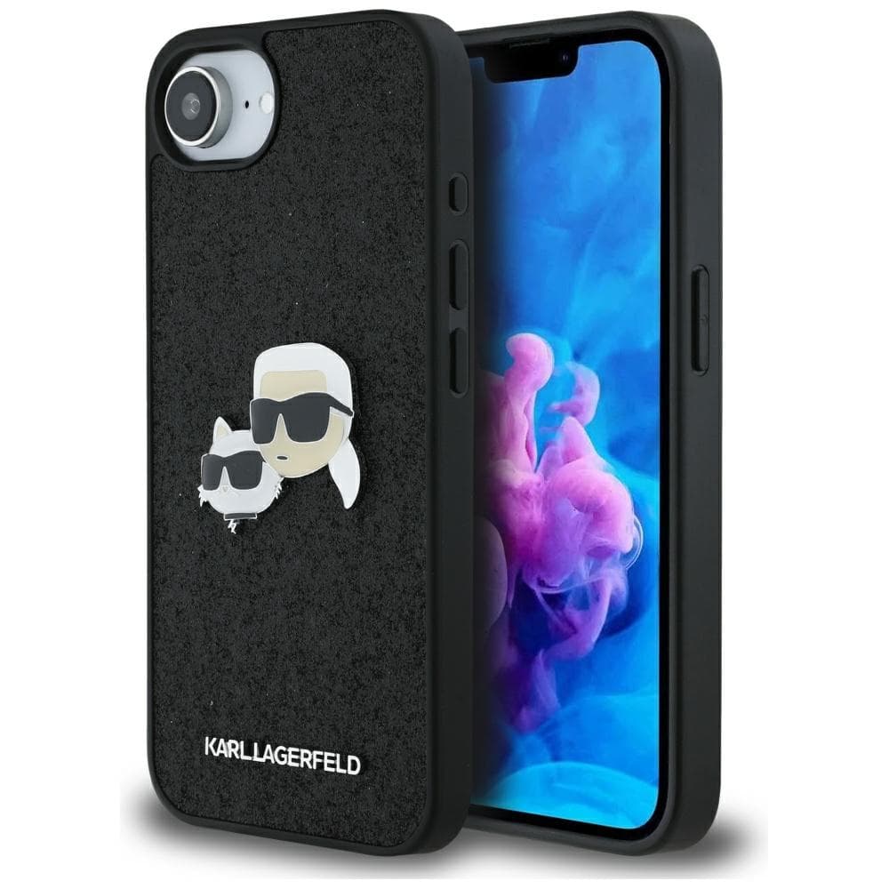 Karl Lagerfeld Hardcase Glitter iPhone 16e Karl&amp;Choupette Head Black - náhled 1