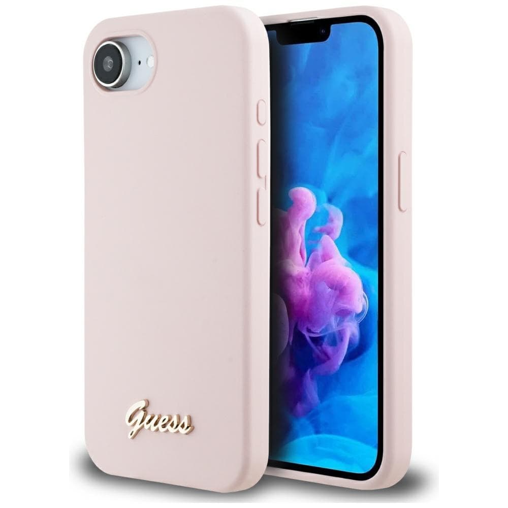 Guess Silicone Script Metal Logo GUHMPSE4SMBSLP iPhone 16e růžová - náhled 1