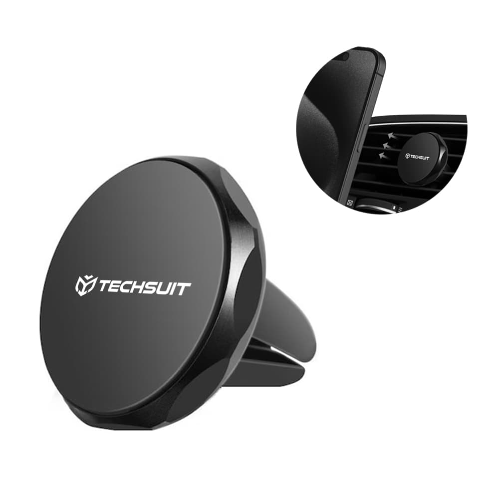 Techsuit Car Holder TinyGrip S9 do ventilace s kovovou destičkou silný magnet univerzální kompatibilita černá stříbrná - náhled 1
