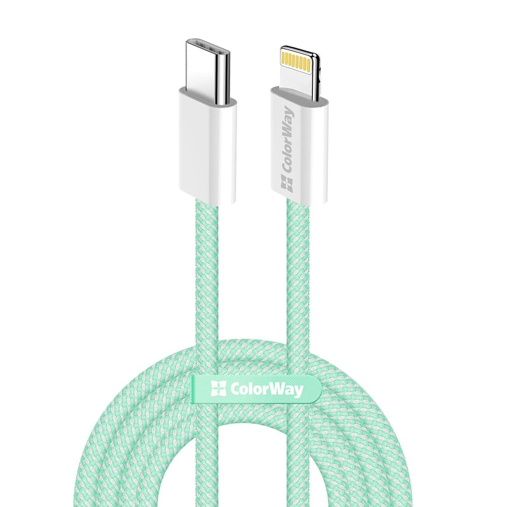 ColorWay Data Cable CW-CBPDCL061-G Type-C na Apple Lightning PD 27W 3A 480Mbps Nylon 1m zelená - náhled 1