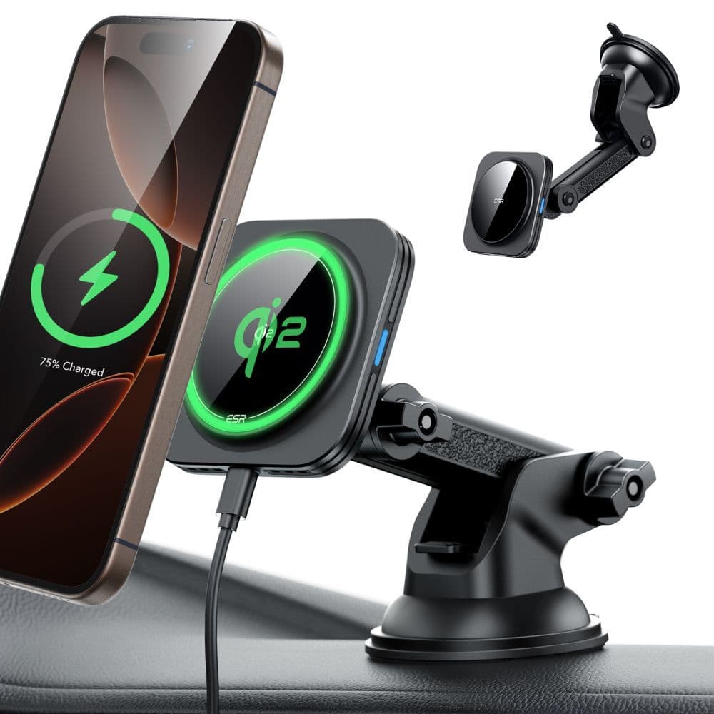 ESR Car Holder s bezdrátovým nabíjením Qi2 HaloLock s CryoBoost MagSafe kompatibilní 15W na palubní desku černý - náhled 1