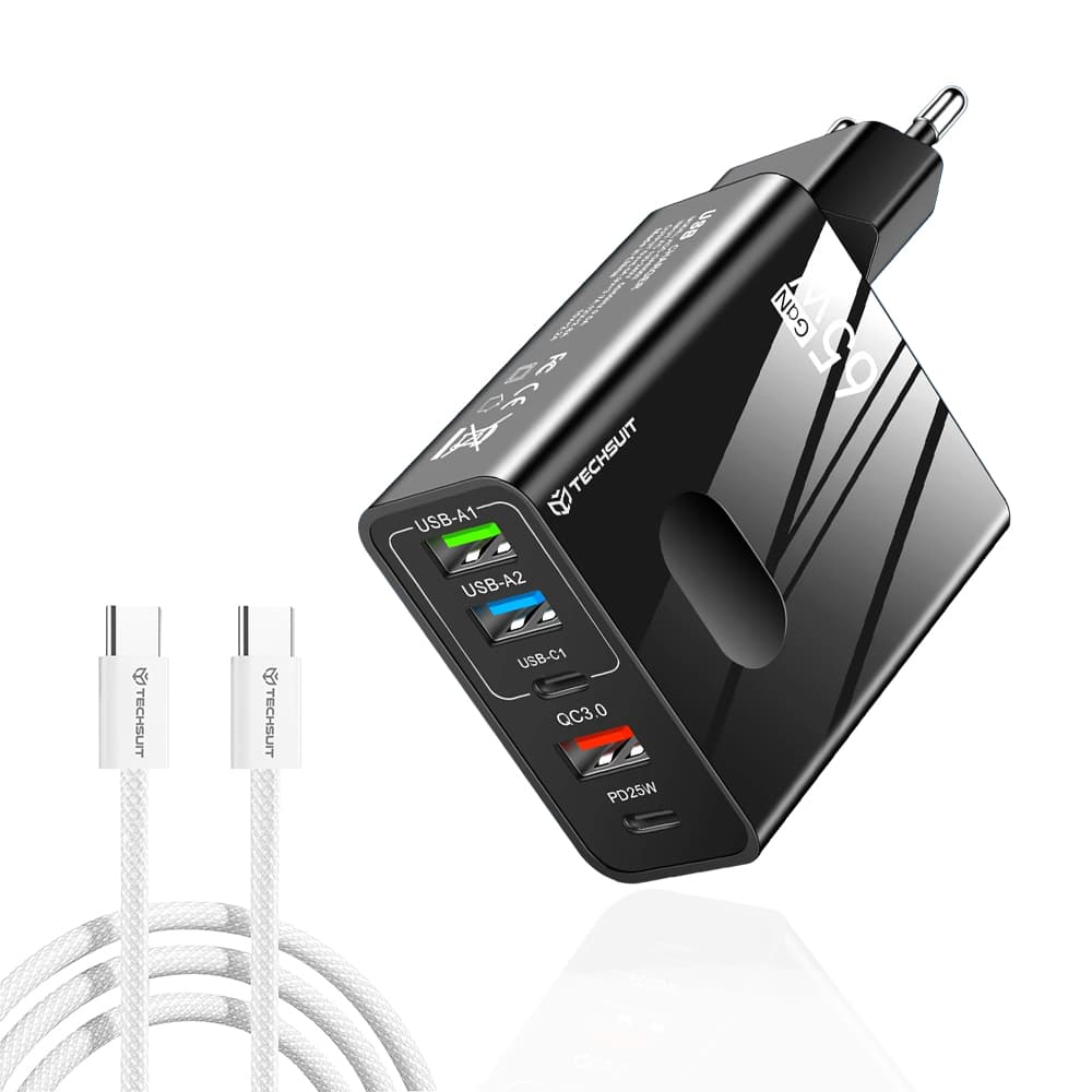 Nabíječka na zeď Techsuit PentaXPower 3x USB 2x Type-C 65W 1m černá - náhled 1